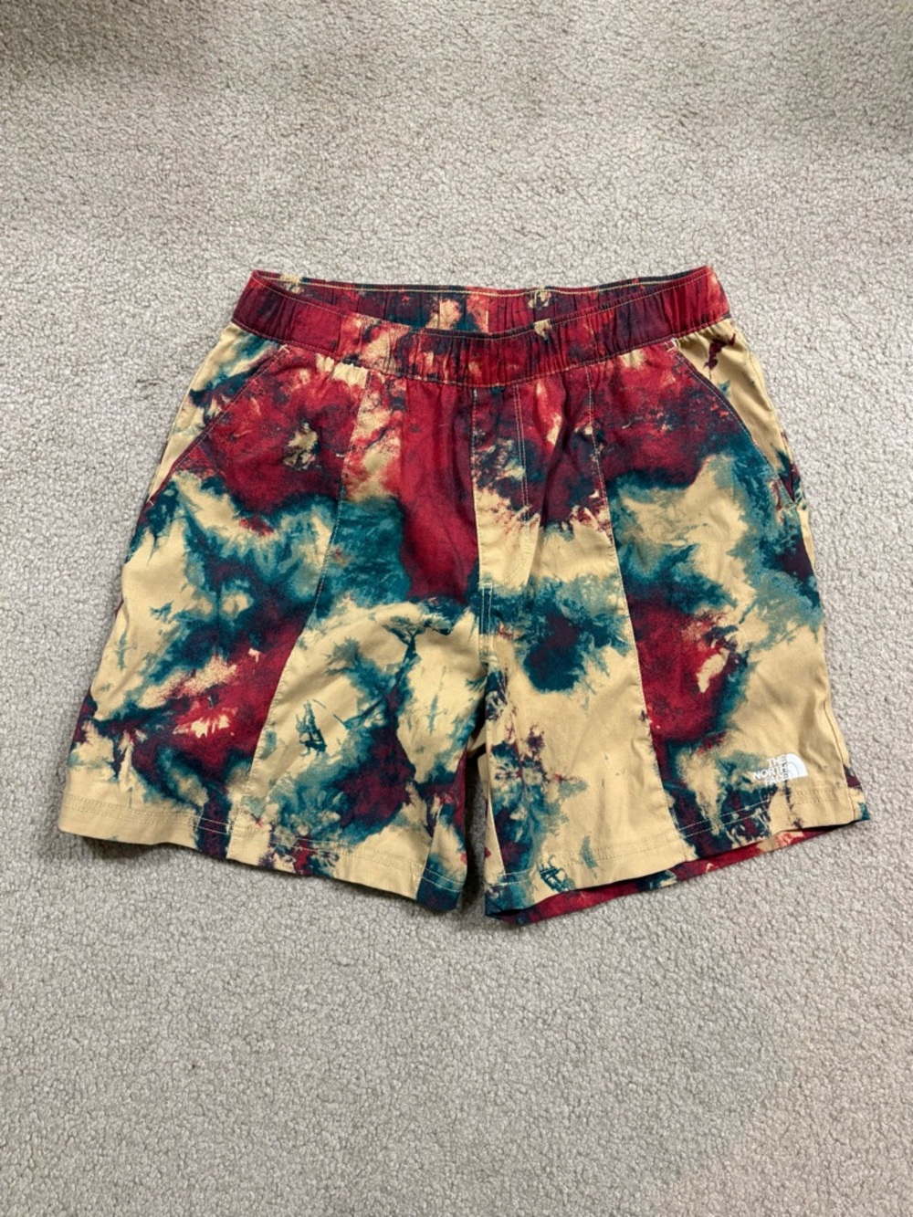 The North Face Men’s Tie-Dye Classic V Nylon Athletic Shorts - Red/Teal/Beige